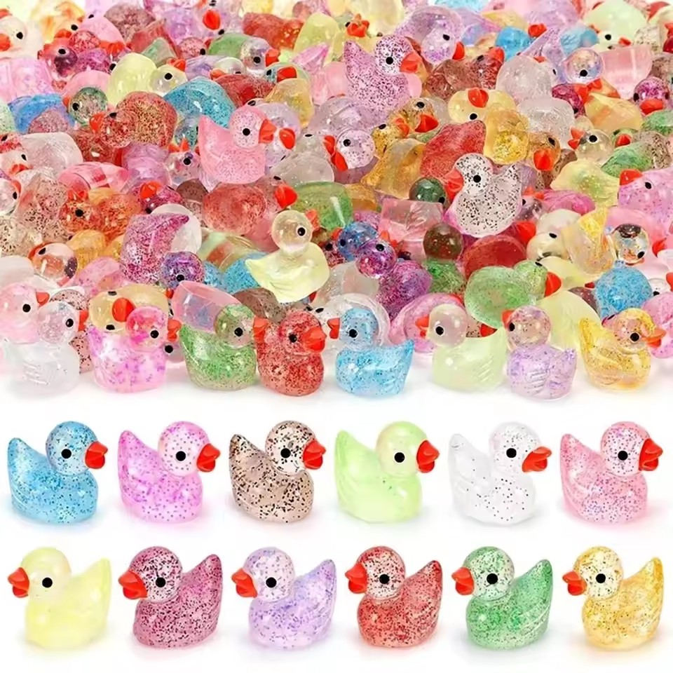 Resin Craft Material - Miniatura de Pato Amarillo con Brillantina