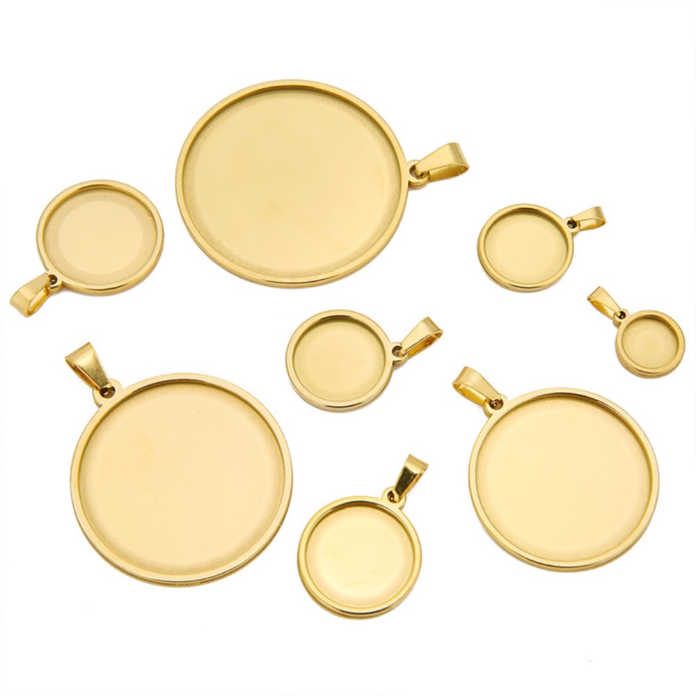 Bezels Set Pendant - Cabujón redondo de acero inoxidable, configuración